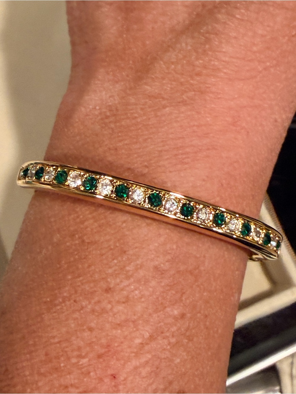 Vintage Style Heavy Gold Tone Bracelet w/ Channel Set Stones